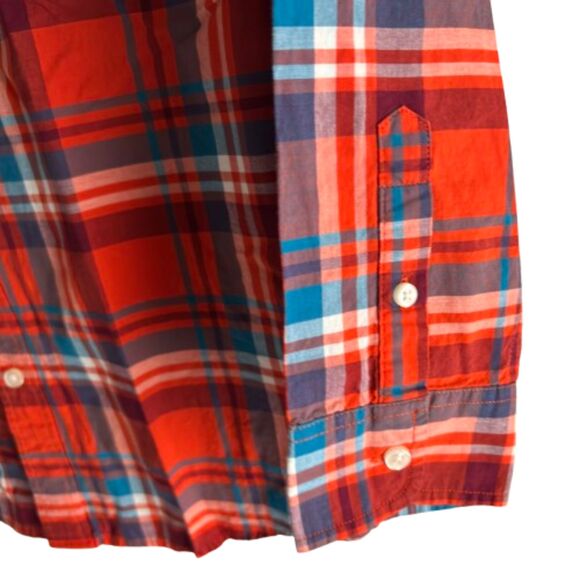 LANDS' END Boys Size 10-12 Red Plaid Button Up Collar LS Cotton Shirt #F - Picture 4 of 6